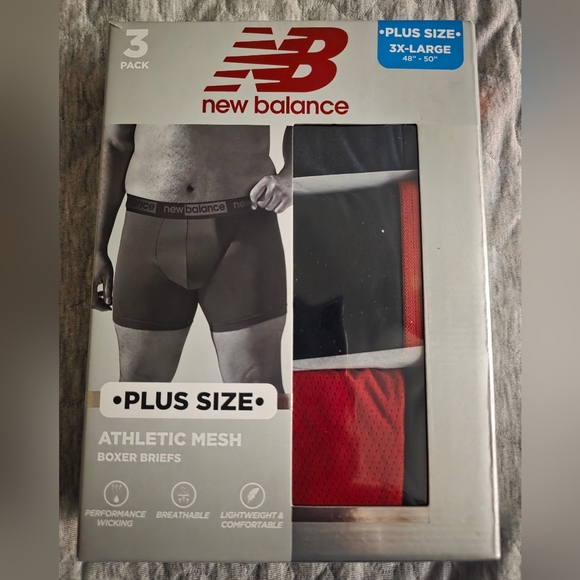 NIB - New Balance Plus Size Athletic Mesh Boxer Briefs - Black and Red Mens 3XL - Picture 1 of 4